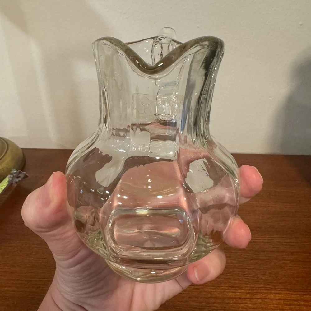 Vintage Romanian glass crystal small pitcher vase EUC